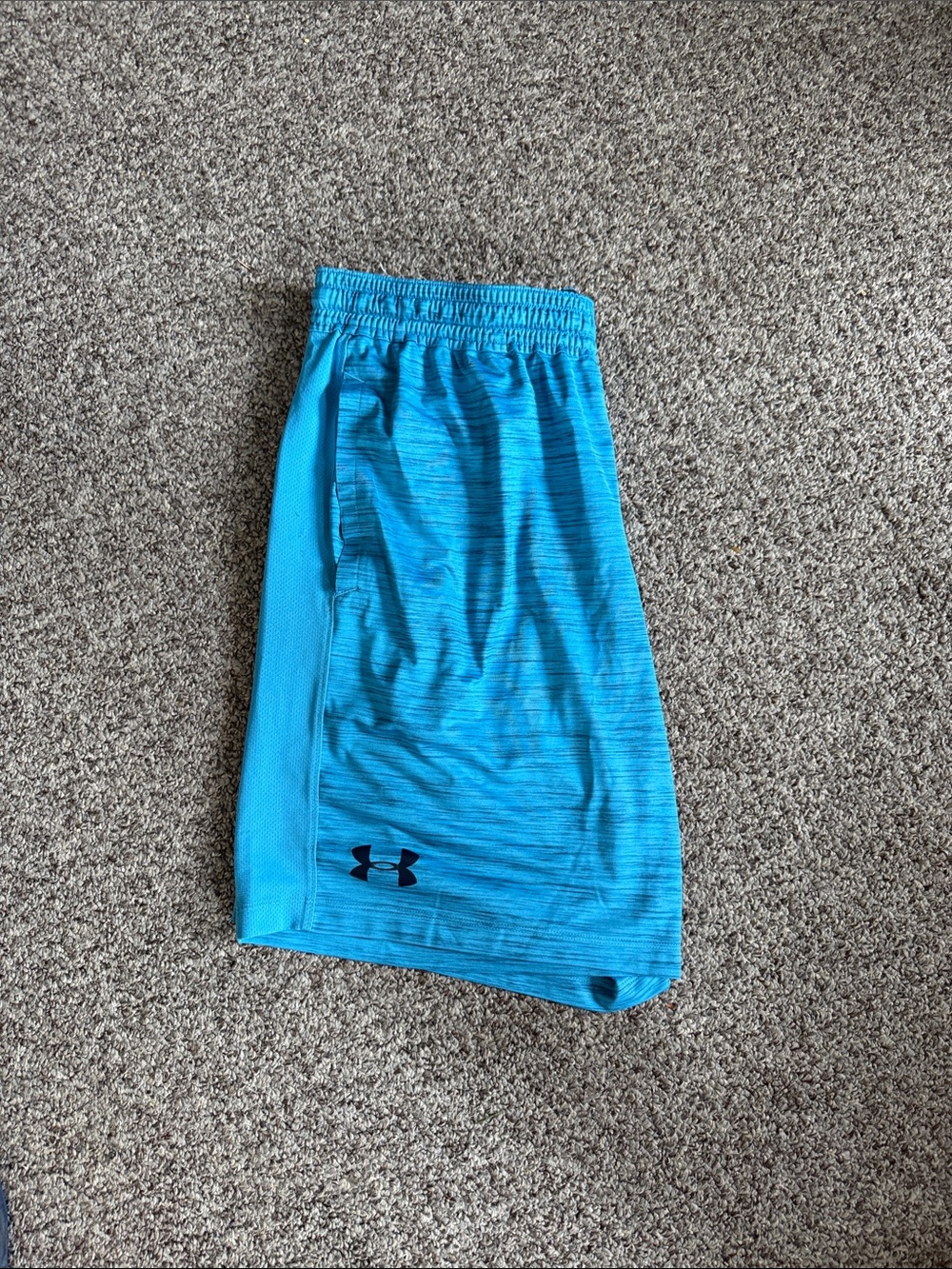 Under Armour Teal Men's Athletic Shorts with Black Logo Heat Guard